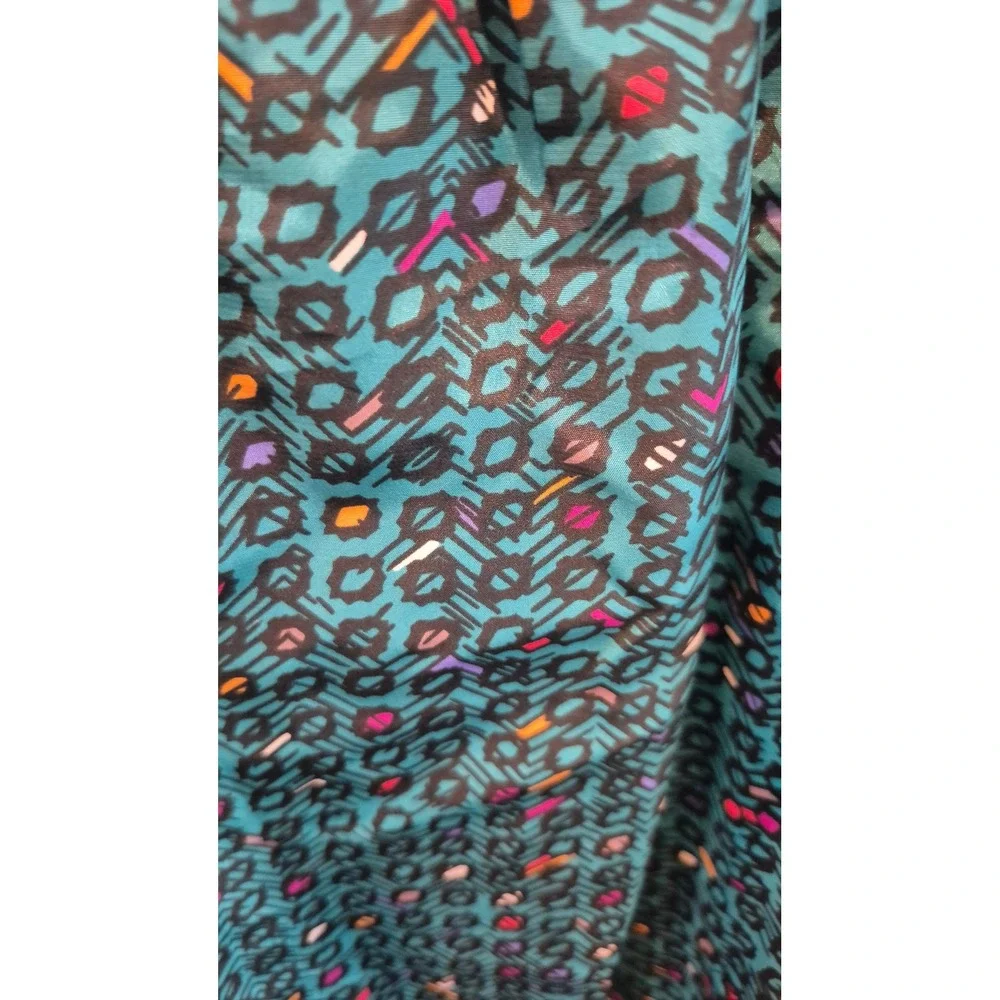 Vintage‎ 80s 90s Geometric Midi Dress Teal Abstract Print Button Front Boho M/L